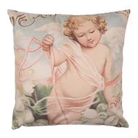 Clayre & Eef Kussenhoes 45x45 cm Roze Wit Polyester Engel - thumbnail