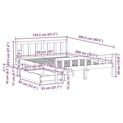 Bedframe zonder matras massief grenenhout wit 150x200 cm