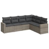 6-delige Loungeset met kussens poly rattan grijs - thumbnail