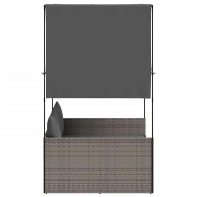Ligbed tweepersoons met dak en gordijn poly rattan grijs Ligbed tweepersoons met dak en gordijn poly rattan grijs