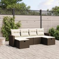 6-delige Loungeset met kussens poly rattan bruin - thumbnail