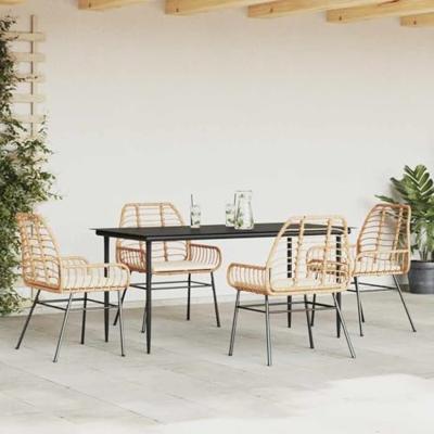 5-delige Tuinset met kussens poly rattan glas bruin