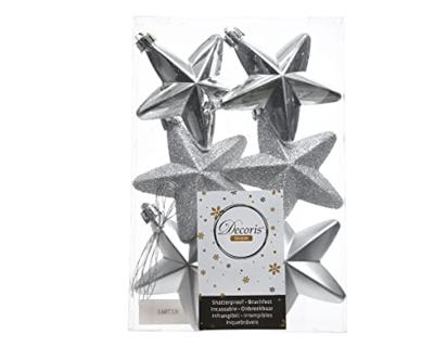 Ster plastic glans-mat-glitter 7,5 cm zilver KSD - Ksd - thumbnail