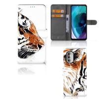 Hoesje Motorola Moto G51 5G Watercolor Tiger | Portemonnee hoesje - thumbnail