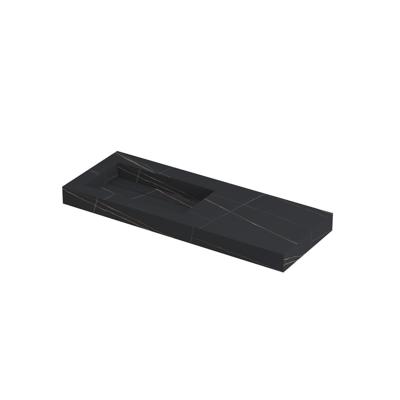 INK Pitch Wastafel Keramische Slab Links met Drain en Front en Side Skirts Zonder Kraangat - 1200x450x90 mm - Lauren Black Mat