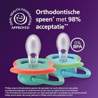 Verpakking van 4 Ultra Air fopspenen - PHILIPS AVENT - SCF087/27 - Dag en Nacht - BPA-vrij - 6-18 maanden - Groen/Oranje - thumbnail