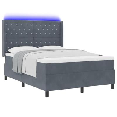 LED Boxspring Bed met Matras Donkergrijs 140 x 200 cm Fluweel