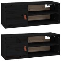 Wandkasten 2 st 80x30x30 cm massief grenenhout zwart - thumbnail