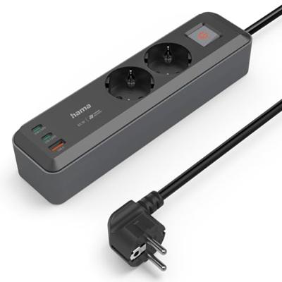 Hama Stekkerdoos 2-voudig USB-C/A 65W PD Schakelaar 1,4 M Zwart/grijs
