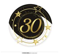 Borden Sterren zwart/wit/goud 30 Jaar (6st) - thumbnail