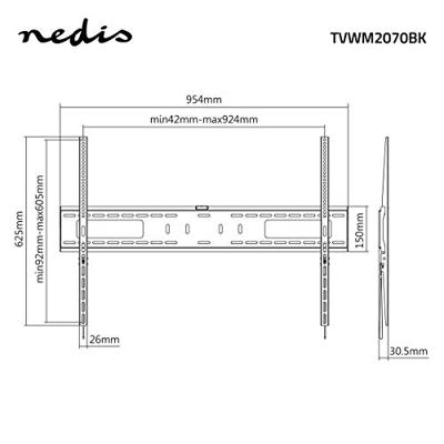 Nedis Vaste TV-Muurbeugel | 60-100 " | Metaal / Zwart | 1 stuks - TVWM2070BK TVWM2070BK Nedis Vaste TV-Muurbeugel | 60-100 " | Metaal / Zwart | 1 stuks - TVWM2070BK TVWM2070BK