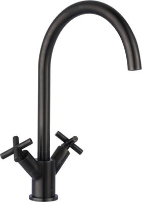 Job Accross keukenmengkraan tweegreeps met draaibare uitloop incl. aansluitslangen en filterstopkranen brushed black