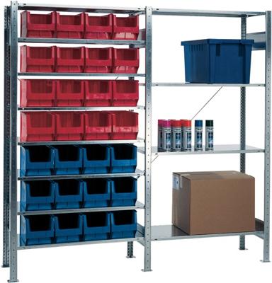 Promat/Tecwerk Stellingkast | H2000xB1000xD400mm | uitbreidingsstelling | 8 stalen legplanken | 12 x MK3 blauw | 16 x MK3 rood - 9000449843