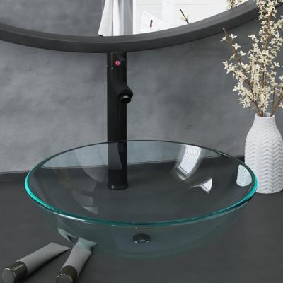 VidaXL Wastafel met kraan en pop-up afvoer gehard glas transparant VidaXL Wastafel met kraan en pop-up afvoer gehard glas transparant