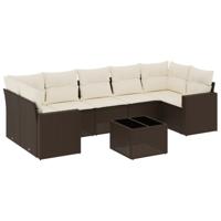 8-delige Loungeset met kussens poly rattan bruin - thumbnail