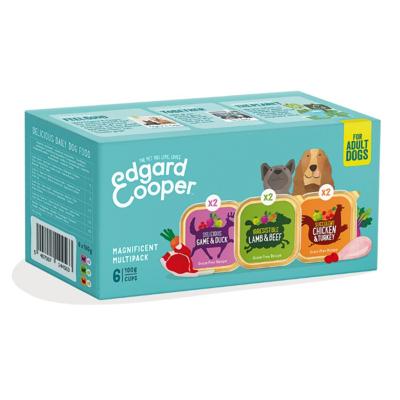 Edgard Cooper Hondenvoer, natvoer voor volwassenen, multipack (kip, lam, wild, 6 x 100 g), nat voer voor honden, vers vlees en natuurlijke ingrediënten, graanvrij, zonder toegevoegde suiker
