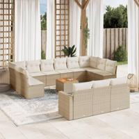 14-delige Loungeset met kussens poly rattan beige - thumbnail