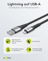 goobay Lightning > USB-A textielkabel met metalen aansluitingen - thumbnail