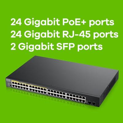 Zyxel GS1900-48HPv2 Managed L2 Gigabit Ethernet (10/100/1000) Power over Ethernet (PoE) Zwart Zyxel GS1900-48HPv2 Managed L2 Gigabit Ethernet (10/100/1000) Power over Ethernet (PoE) Zwart