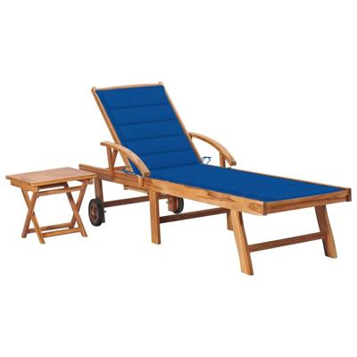Ligbed met tafel en kussen massief teakhout