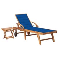 Ligbed met tafel en kussen massief teakhout - thumbnail