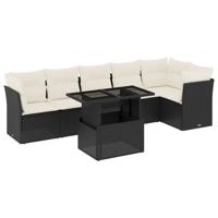 7-delige Loungeset met kussens poly rattan zwart - thumbnail