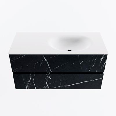 MONDIAZ VICA 100cm badmeubel onderkast Marquina 2 lades. Wastafel MOON rechts zonder kraangat, kleur Talc.