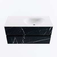 MONDIAZ VICA 100cm badmeubel onderkast Marquina 2 lades. Wastafel MOON rechts zonder kraangat, kleur Talc. - thumbnail