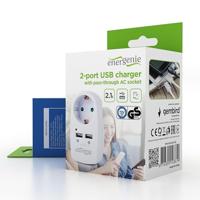 2-poorts universele USB lader met doorvoerstekker, 2.1 A - thumbnail