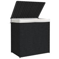 VidaXL Wasmand met 2 vakken 53x35x57 cm poly rattan zwart - thumbnail