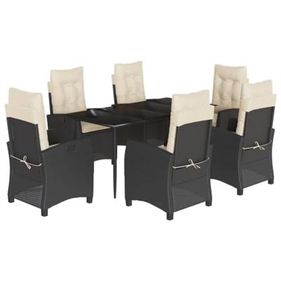 7-delige Tuinset met kussens poly rattan zwart