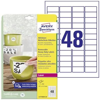 Avery-Zweckform L4778REV-20 45.7 x 21.2 mm Polyester folie Wit 960 stuk(s) Weer verwijderbaar Folie-etiketten Avery-Zweckform L4778REV-20 45.7 x 21.2 mm Polyester folie Wit 960 stuk(s) Weer verwijderbaar Folie-etiketten