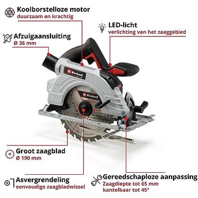 Einhell TP-CS 18/190 Li BL Solo - Accu Handcirkelzaag | 18V | 190 mm | Zonder accu en lader - 4331210 - thumbnail