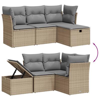 4-delige Loungeset met kussens poly rattan gemengd beige - thumbnail