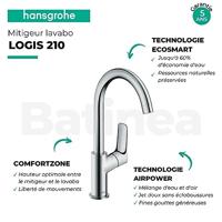 Hansgrohe Logis wastafelkraan 210 draaibare uitloop zonder waste Chroom - thumbnail