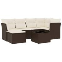 7-delige Loungeset met kussens poly rattan bruin - thumbnail
