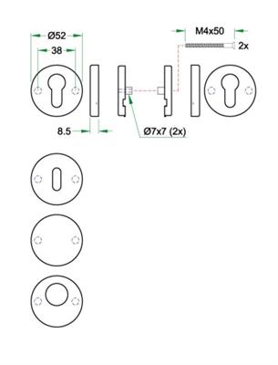 Cilinderrozet paar PL rvs mat
