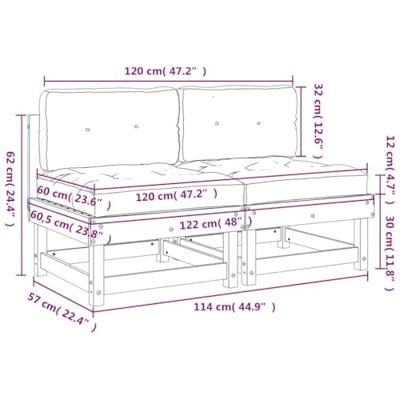 Middenbanken met kussens 2 st massief grenenhout grijs