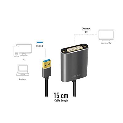 LogiLink UA0232 USB / DVI Adapter [1x USB 3.2 Gen 1 stekker A (USB 3.0) - 1x DVI-bus 24+5-polig] Zwart 10.00 cm