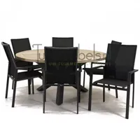 Tuinstoel Delia zwart hoge rug met Louvre 160 cm teaktafel - thumbnail