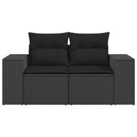 Tuinbank 2-zits met kussens poly rattan zwart - thumbnail