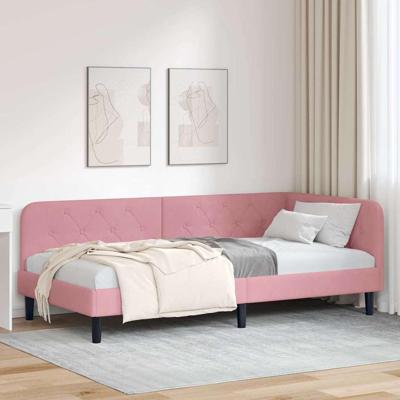 Hoekbedframe met hoofdeinde Roze 100 x 200 cm Fluweel Hoekbedframe met hoofdeinde Roze 100 x 200 cm Fluweel
