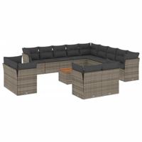 14-delige Loungeset met kussens poly rattan grijs - thumbnail