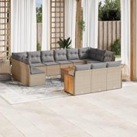 14-delige Loungeset met kussens poly rattan beige - thumbnail