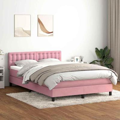 Boxspring met matras fluweel roze 160x210 cm