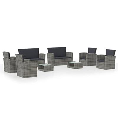 8-delige Loungeset met kussens poly rattan grijs
