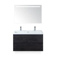 Vogue Badmeubelset 100 cm - Greeplijst in kleur - Black Oak - Keramische Wastafel Wit 2 kraangaten - met Sence Spiegel - thumbnail