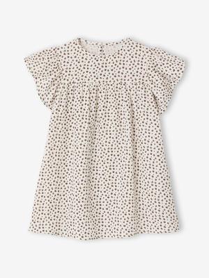 Jurk met bloemenprint van katoenen gaas beige