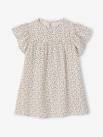 Jurk met bloemenprint van katoenen gaas beige - thumbnail