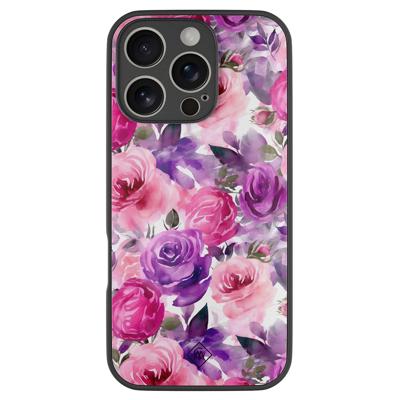 iPhone 16 Pro glazen hardcase - Rosy blooms iPhone 16 Pro glazen hardcase - Rosy blooms